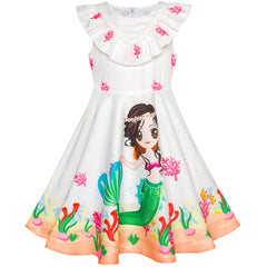Girls Dress Mermaid Cartoon Princess Ruffle Collar Party Dress Size 2-6 Years
