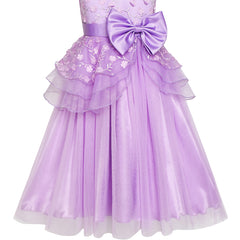 Flower Girls Dress Ball Gown Wedding Bridesmaid Bow Tie Size 6-12 Years