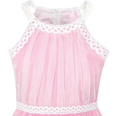 Girls Dress Pink Butterfly Embroidered Halter Dress Party Size 5-12 Years