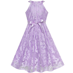 Girls Dress Purple Lace Pearl Wedding Bridesmaid Gown Size 6-12 Years