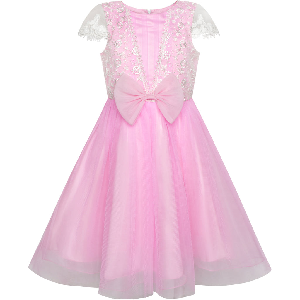 Girls Dress Lace Cap Sleeve Pink Party Flower Girl Dress Size 6-12 Years