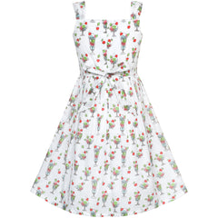 Girls Dress Sundae Ice Cream Bow Tie Summer Sundress Size 2-8 Years