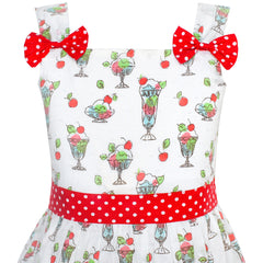 Girls Dress Sundae Ice Cream Bow Tie Summer Sundress Size 2-8 Years