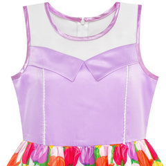 Girls Dress Tulip Flower Purple Party Sundress Size 5-12 Years