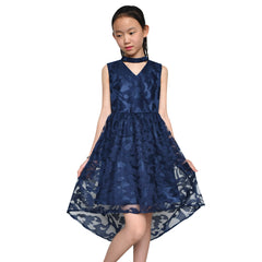 Girls Dress Navy Blue Lace Halter Hi-low Dress Dancing Party Size 6-12 Years
