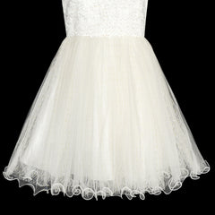 Flower Girl Dress Ivory Sequin Bridesmaid Wedding Party Size 6-12 Years