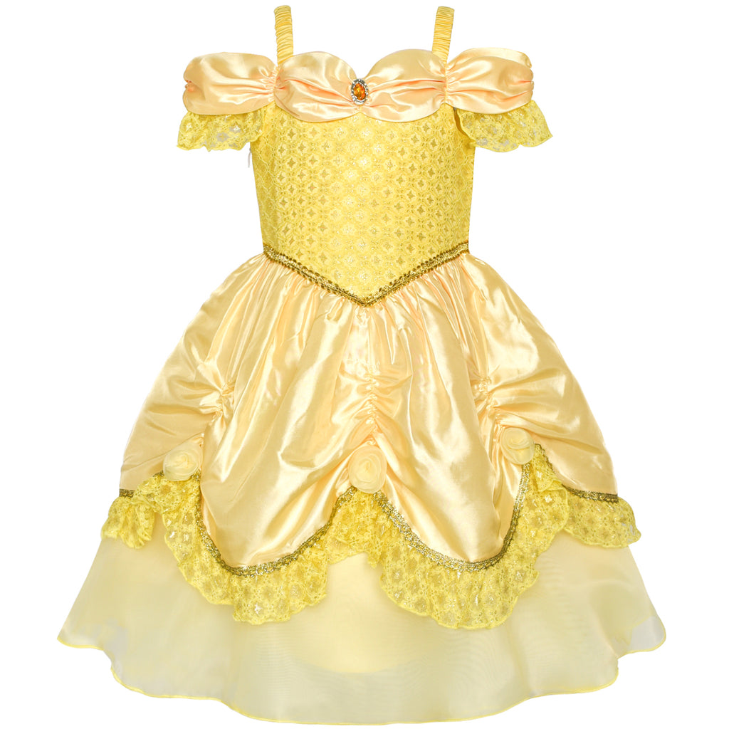 Girls Dress Yellow Princess Belle Costume Birthday Party Size 3-8 Years
