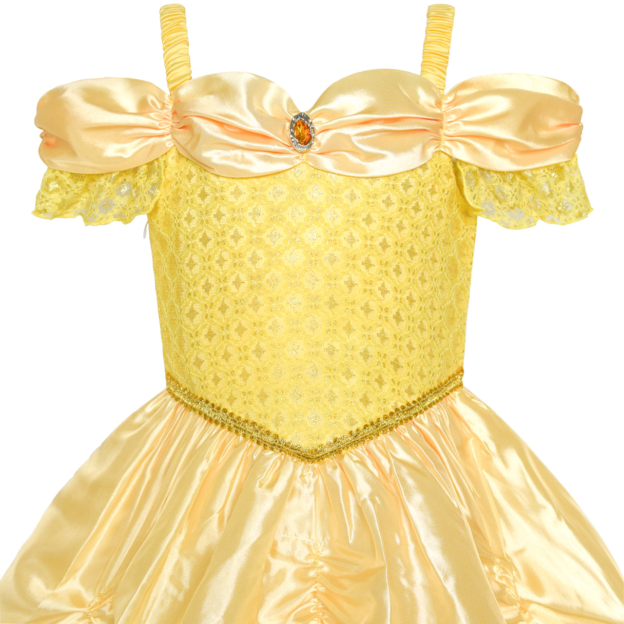 strapless open back dress Girls Dress Yellow Princess Belle Costume Birthday Party – Sunny Fashion