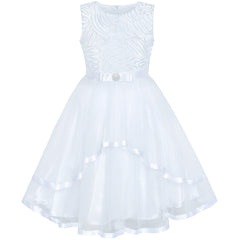 Flower Girl Dress White Wedding Party Bridesmaid Dress Size 4-12 Years
