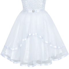Flower Girl Dress White Wedding Party Bridesmaid Dress Size 14-14 Years