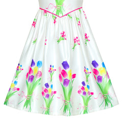 Girls Dress Tulip Flower Bouquet Spring Party Sundress Size 6-12 Years
