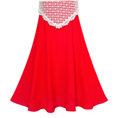Girls Dress 2-in-1 Red Lace Chiffon Bridesmaid Wedding Party Size 6-12 Years
