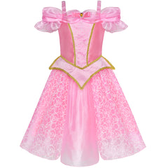 Girls Dress Princess Aurora Costume Briar Rose Dress Up Pink Size 4-10 Years