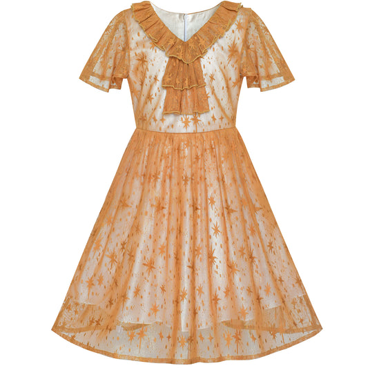 Girls Dress Dot Star Lace Dress Size 6-12 Years