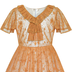 Girls Dress Dot Star Lace Dress Size 6-12 Years