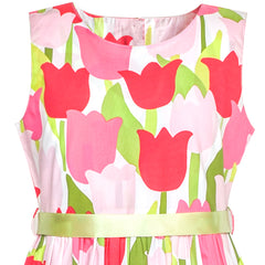 Girls Dress Tulip Flower Belt Sundress Summer Beach Dress Size 2-10 Years