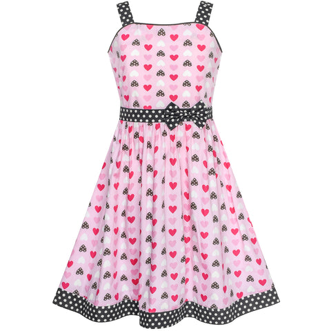 Girls Dress Red Heart Bow Tie Dot Summer Sundress Size 4-12 Years