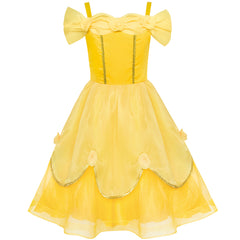 Girls Dress Yellow Princess Belle Costume Birthday Party Size 6-12 Years
