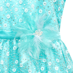 Flower Girl Dress Lace Sequin Flare Blue Wedding Party Size 5-12 Years