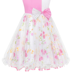 Girls Dress Bow Tie Pink White Color Contrast Sundress Size 4-12 Years