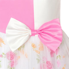 Girls Dress Bow Tie Pink White Color Contrast Sundress Size 4-12 Years