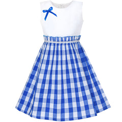 Girls Dress Blue Tartan Plaid Sundress Back School Size 4-10 Years