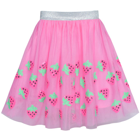 Girls Skirt Pink Strawberry Sequins Sparkling Tutu Dancing Size 2-10 Years