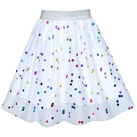 Girls Skirt Colorful Sequins Sparkling White Tutu Dancing Size 2-10 Years