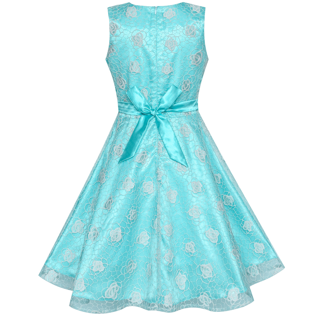 Flower Girls Dress Blue Rose Wedding Party Birthday Size 7-14 Years