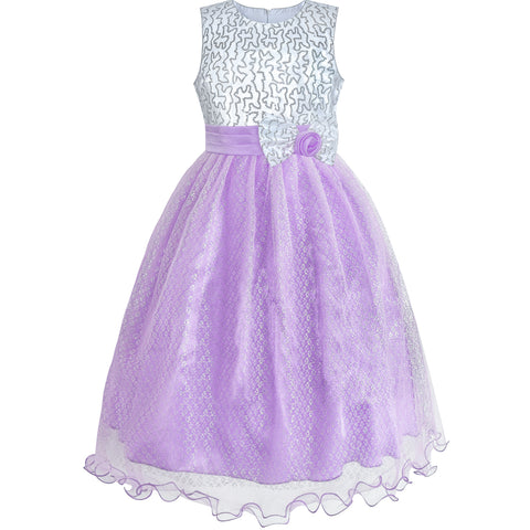 Flower Girls Dress Purple Sequin Wedding Party Bridesmaid Size 4-14 Years