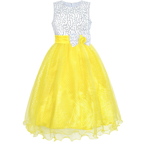 Flower Girls Dress Yellow Sequin Wedding Party Bridesmaid Size 4-14 Years