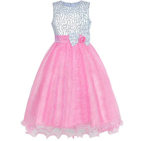 Flower Girls Dress Pink Sequin Wedding Party Bridesmaid Size 4-14 Years