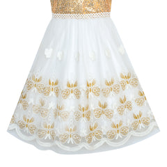 Girls Dress Gold Butterfly Embroidered Halter Dress Party Size 5-12 Years