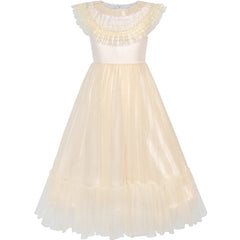 Flower Girls Dress Champagne Vintage Wedding Party Bridesmaid Size 6-12 Years