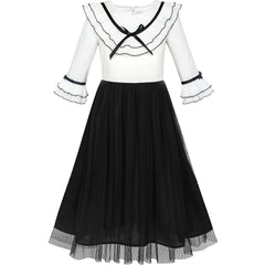Girls Dress Chiffon Elbow-length Sleeve Black White Size 6-12 Years