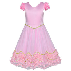 Flower Girl Dress Pink Floral Wedding Bridesmaid Party Size 6-12 Years