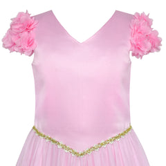 Flower Girl Dress Pink Floral Wedding Bridesmaid Party Size 6-12 Years