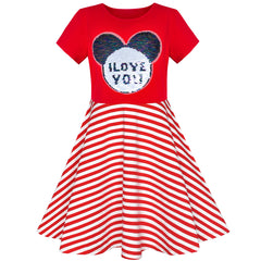 Girls Dress Red Embroidered Magic Color Change Sequin Striped Size 6-12 Years