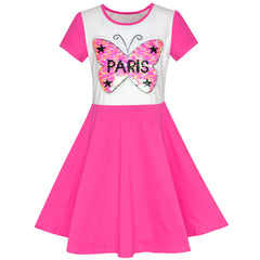 Girls Dress Pink Embroidered Butterfly Reversible Sequin Size 6-12 Years