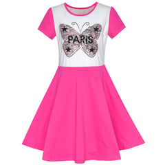 Girls Dress Pink Embroidered Butterfly Reversible Sequin Size 6-12 Years