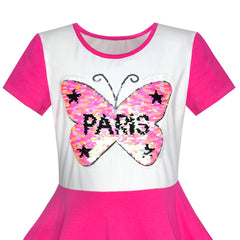 Girls Dress Pink Embroidered Butterfly Reversible Sequin Size 6-12 Years