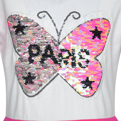 Girls Dress Pink Embroidered Butterfly Reversible Sequin Size 6-12 Years