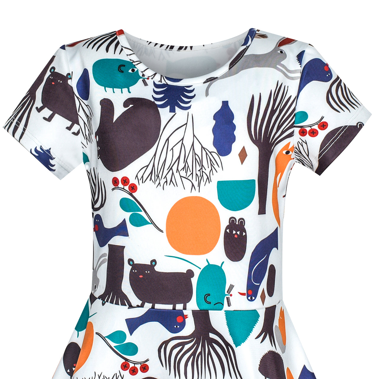 Girls Dress Tree Bird Bear Cartoon Short Sleeve Dress Size 3-12 Years