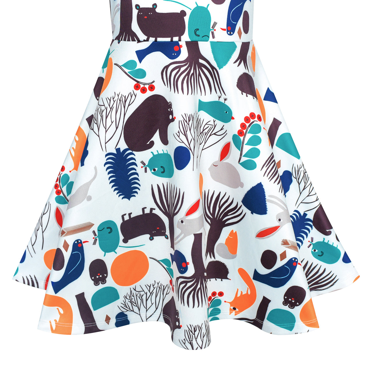 Girls Dress Tree Bird Bear Cartoon Short Sleeve Dress Size 3-12 Years