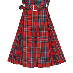 Girls Dress Red Tartan Button Back School Pleated Hem Size 6-14 Years