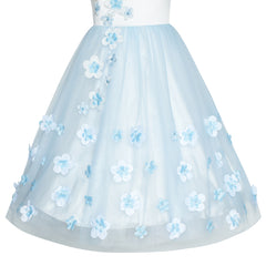 Flower Girls Dress Blue Petals Wedding Bridesmaid Birthday Party Size 6-12 Years