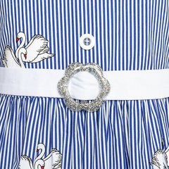 Girls Dress School Blue Strip Swan Belted White Collar Size 7-14 Years