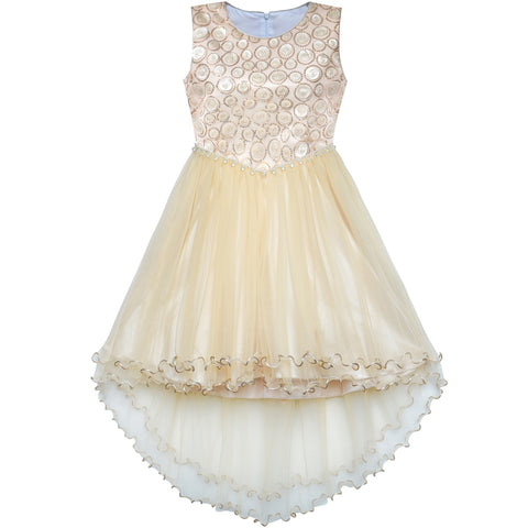 Flower Girl Dress Champagne Sequin Hi-low Wedding Bridesmaid Size 4-14 Years