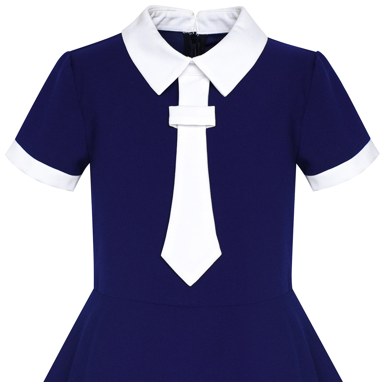 Girls Dress Back School Uniform Navy Collar Tie Short Sleeve Size 5-12 Years