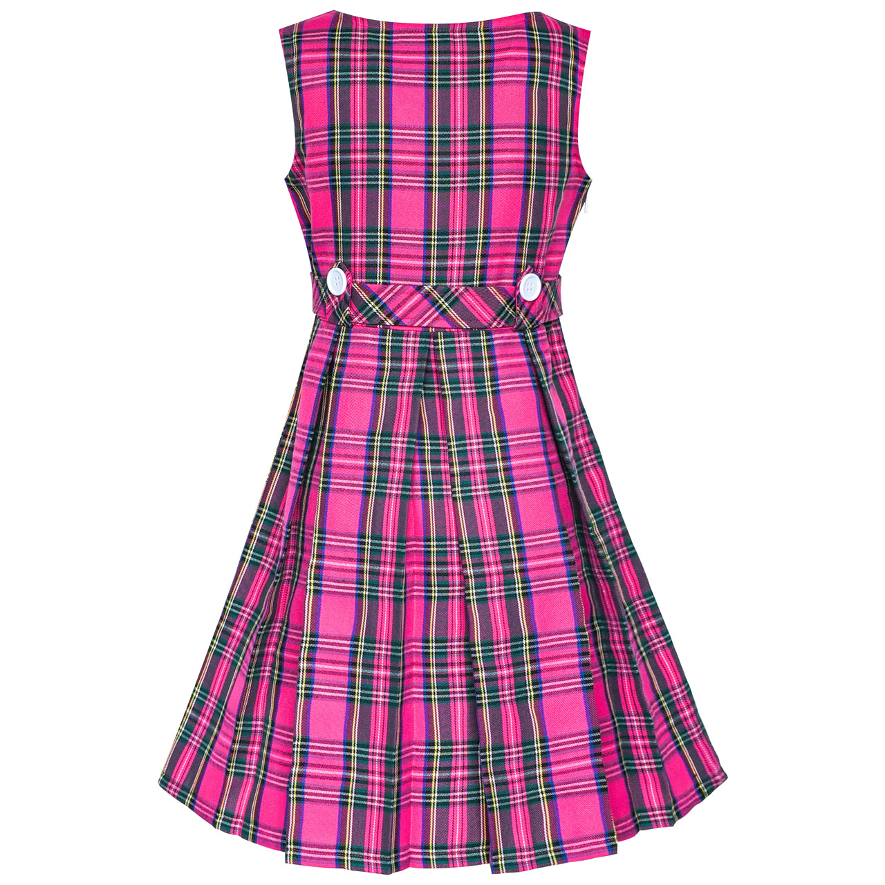 strapless open back dress Girls Dress Pink Tartan Button Back School Pleated Hem – Sunny Fashion